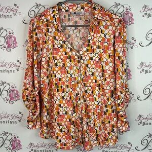 Aldila button up blouse dotted circles  Multicolor Geometric Women's Blouse